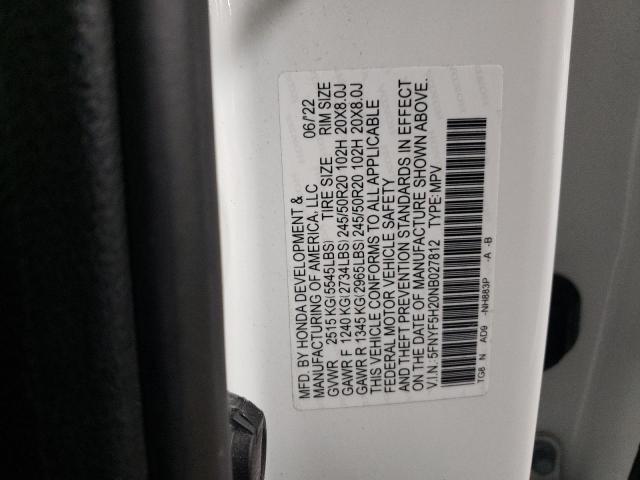 2022 HONDA PILOT SE 5FNYF5H20NB027812