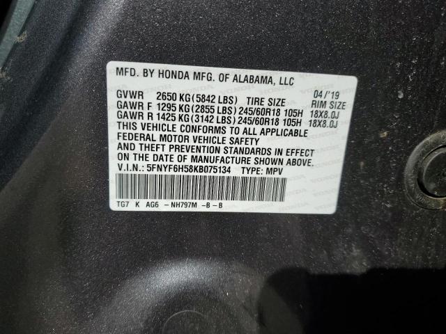 2019 HONDA PILOT EXL 5FNYF6H58KB075134