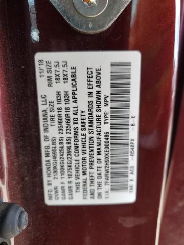 2019 HONDA CRV 7FARW2H9XKE000486