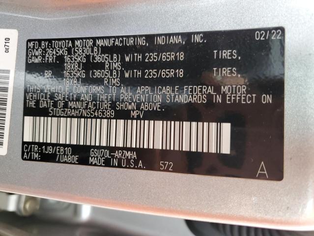 2022 TOYOTA HIGHLANDER - 5TDGZRAH7NS546389