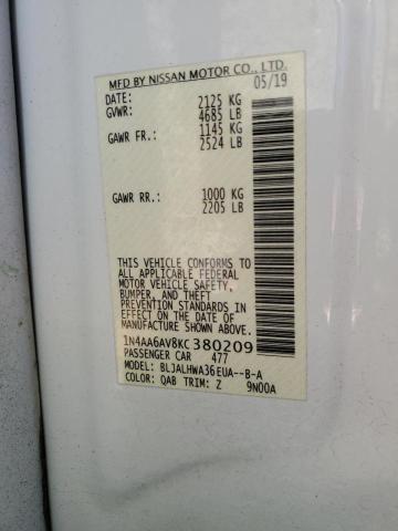 2019 NISSAN MAXIMA S 1N4AA6AV8KC380209