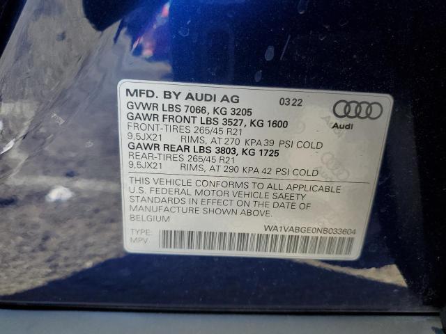 2022 AUDI E-TRON CHR WA1VABGE0NB033604