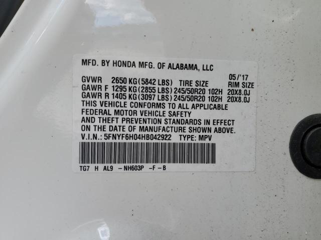 2017 HONDA PILOT ELIT - 5FNYF6H04HB042922