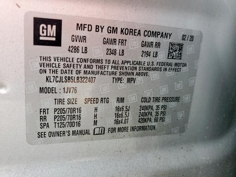 2020 CHEVROLET TRAX 1LT - KL7CJLSB5LB322407