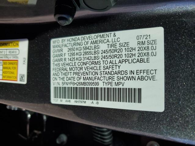 2021 HONDA PILOT SE 5FNYF6H26MB099599