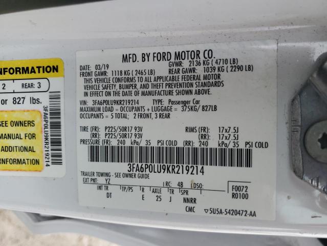 2019 FORD FUSION SE - 3FA6P0LU9KR219214
