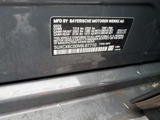 2022 BMW X7 M50I 5UXCX6C00N9L87710