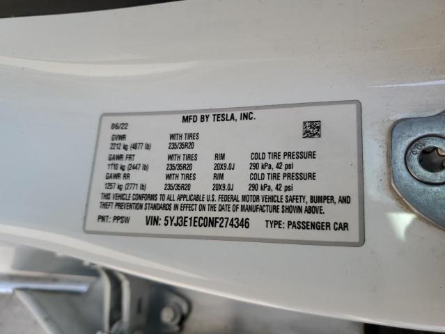 2022 TESLA MODEL 3 - 5YJ3E1EC0NF274346