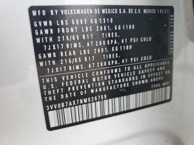 2022 VOLKSWAGEN TIGUAN S - 3VV0B7AX7NM026759