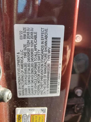 2022 HONDA PILOT TOUR - 5FNYF5H69NB020280