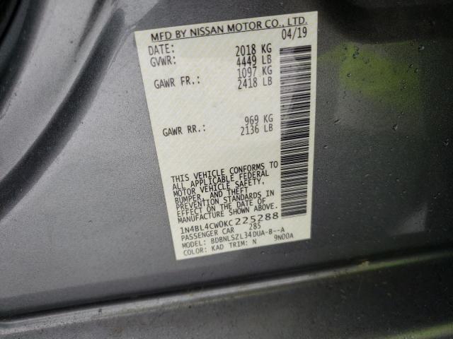 2019 NISSAN ALTIMA SR - 1N4BL4CW0KC225288