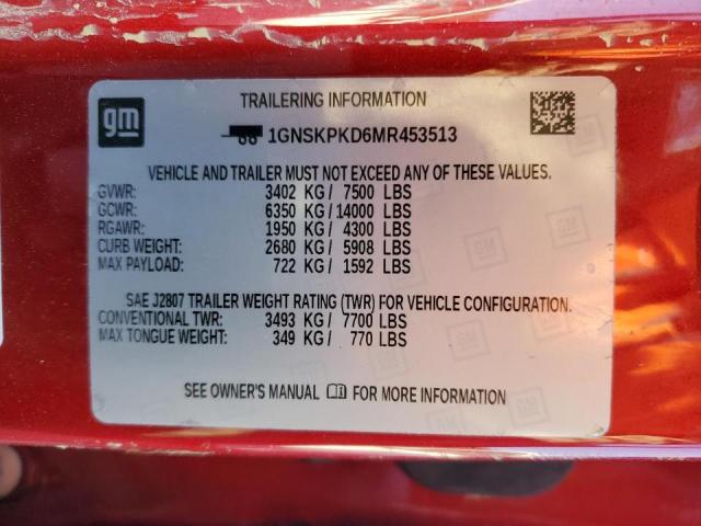 2021 CHEVROLET TAHOE K150 - 1GNSKPKD6MR453513