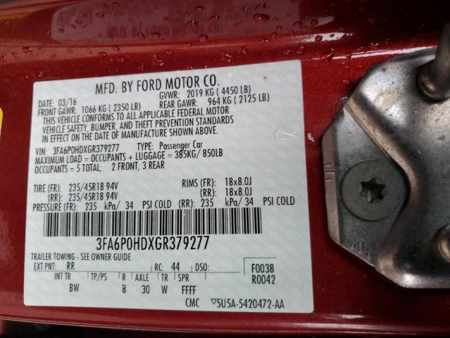 2016 FORD FUSION SE - 3FA6P0HDXGR379277