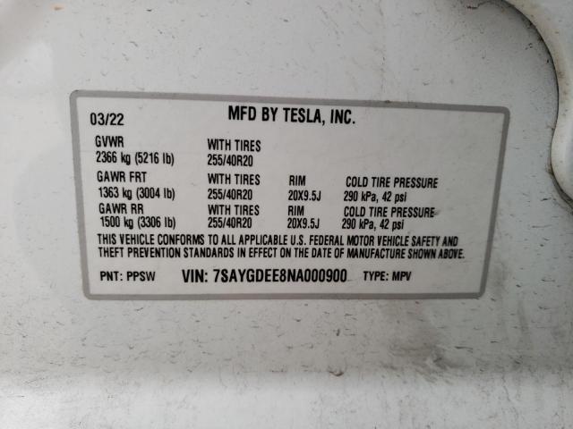 2022 TESLA MODEL Y - 7SAYGDEE8NA000900