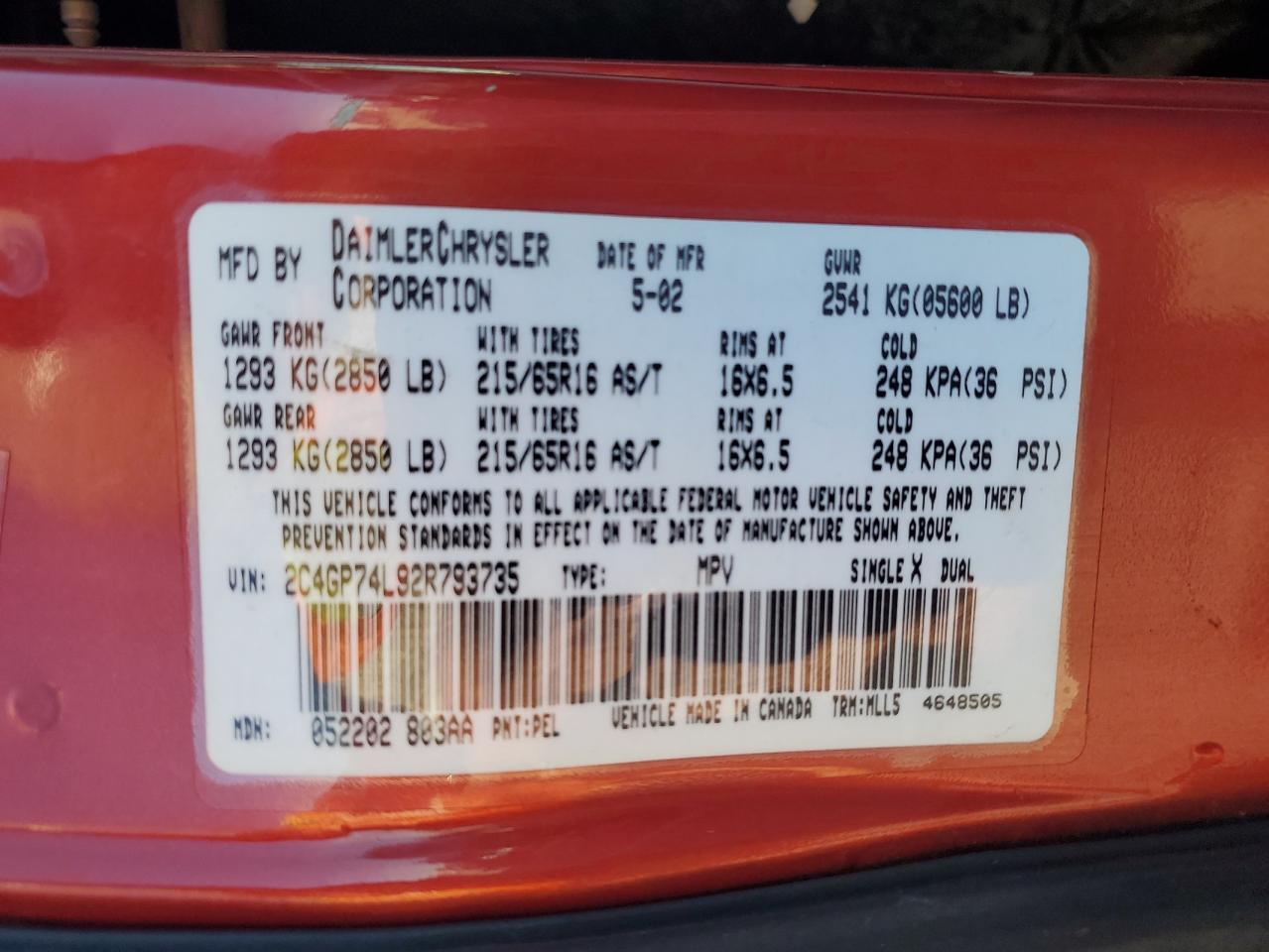 Lot #3286925236 2002 CHRYSLER TOWN & COU