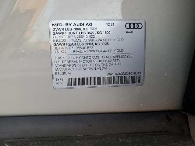 2022 AUDI E-TRON SPO WA13ABGE3NB019543