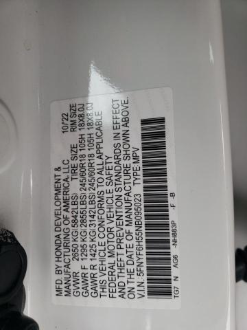 2022 HONDA PILOT EXL 5FNYF6H55NB095023