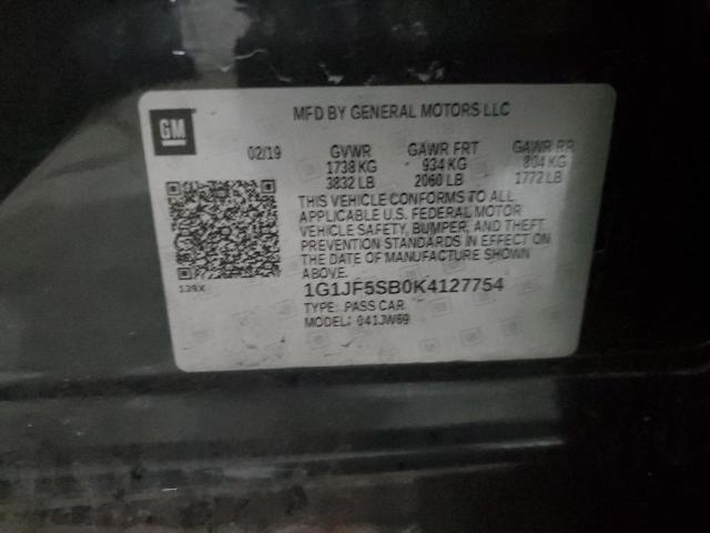 2019 CHEVROLET SONIC PREM - 1G1JF5SB0K4127754