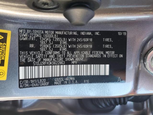 2019 TOYOTA HIGHLANDER - 5TDJZRFH3KS622863