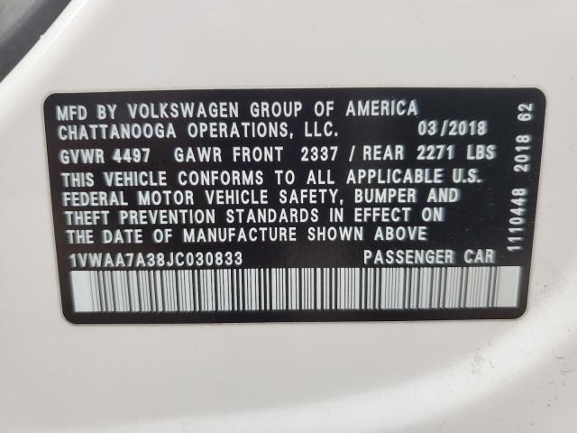 2018 VOLKSWAGEN PASSAT S - 1VWAA7A38JC030833