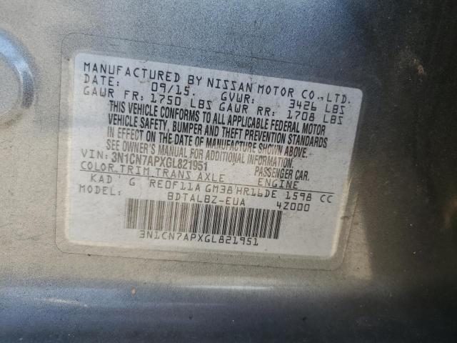 2016 NISSAN VERSA S - 3N1CN7APXGL821951