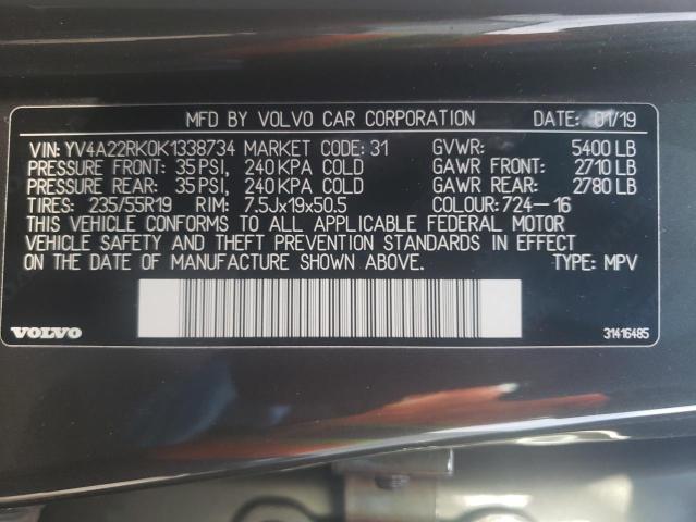 2019 VOLVO XC60 T6 YV4A22RK0K1338734