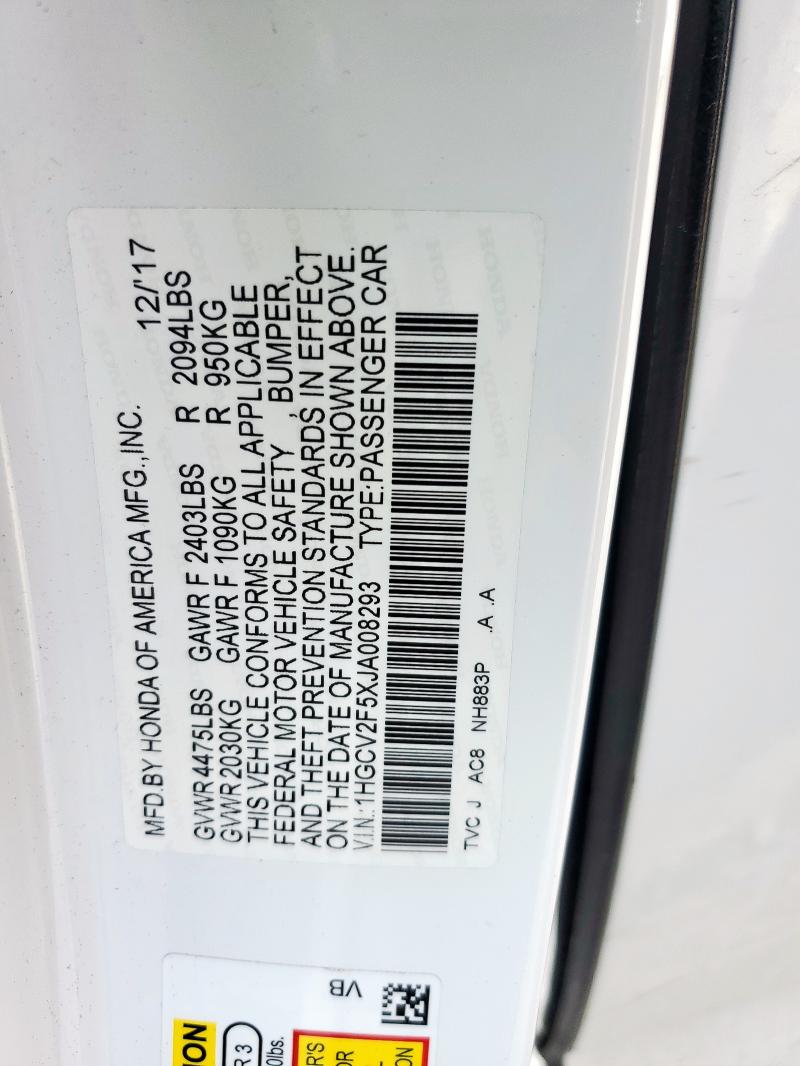 2018 HONDA ACCORD EXL - 1HGCV2F5XJA008293