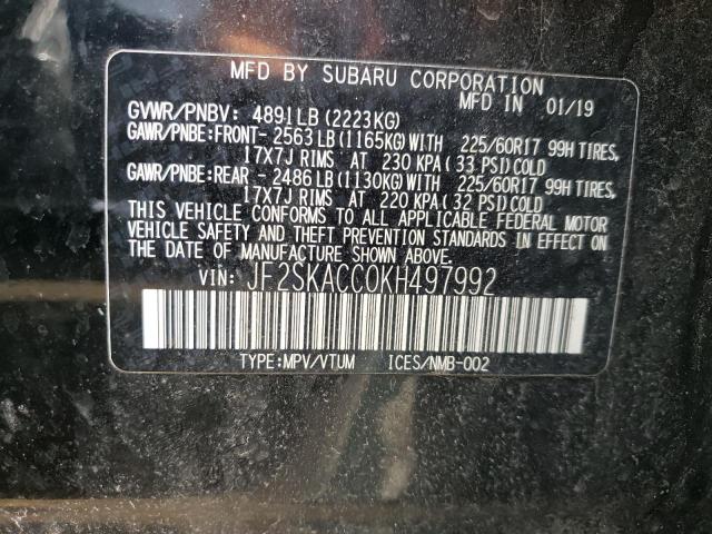 2019 SUBARU FORESTER JF2SKACC0KH497992