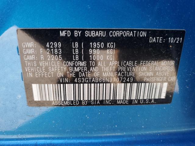 2022 SUBARU IMPREZA 4S3GTAB66N3707249