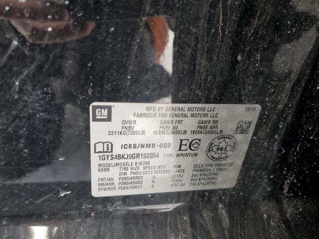 2016 CADILLAC ESCALADE L 1GYS4BKJ9GR192064