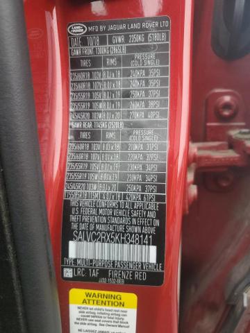 2019 LAND ROVER RANGE ROVE - SALVC2RX5KH348141