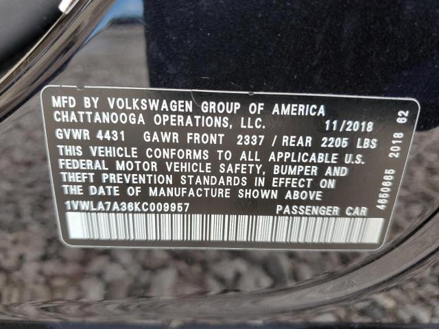 2019 VOLKSWAGEN PASSAT WOL 1VWLA7A36KC009957