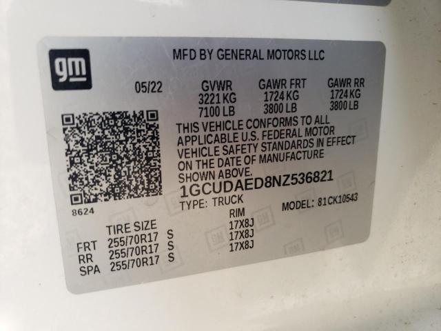 2022 CHEVROLET SILVERADO - 1GCUDAED8NZ536821