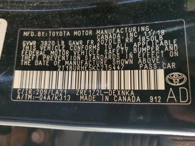 2019 TOYOTA COROLLA L - 2T1BURHE5KC215447