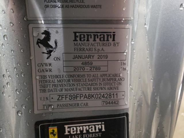 2019 FERRARI PORTOFINO ZFF89FPA8K0242811