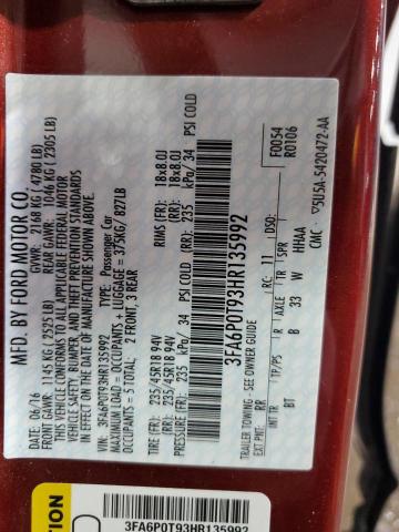 2017 FORD FUSION SE - 3FA6P0T93HR135992