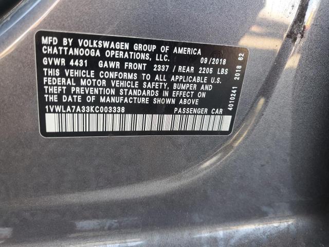 2019 VOLKSWAGEN PASSAT WOL 1VWLA7A33KC003338