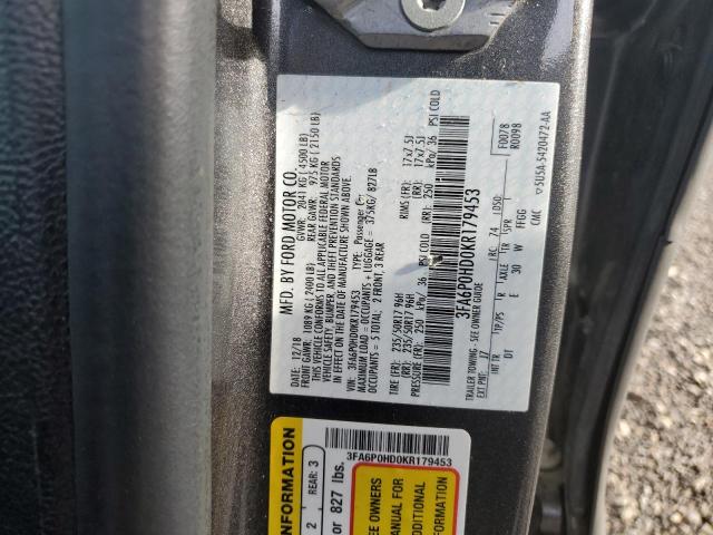 2019 FORD FUSION SE 3FA6P0HD0KR179453