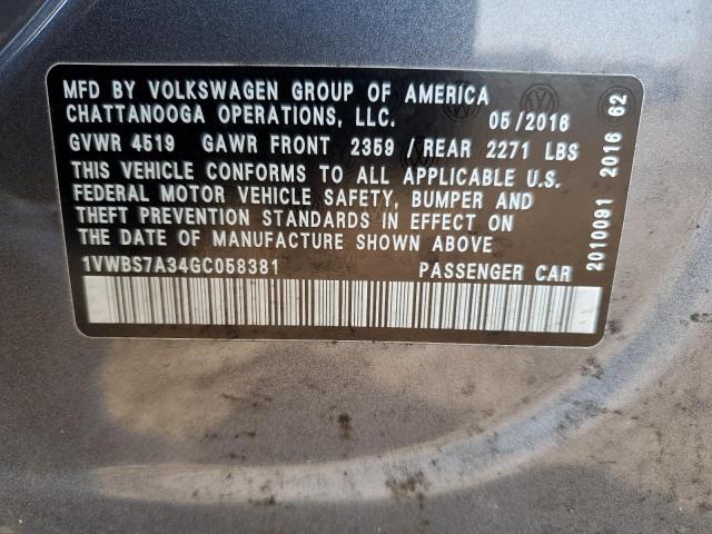 2016 VOLKSWAGEN PASSAT SE - 1VWBS7A34GC058381