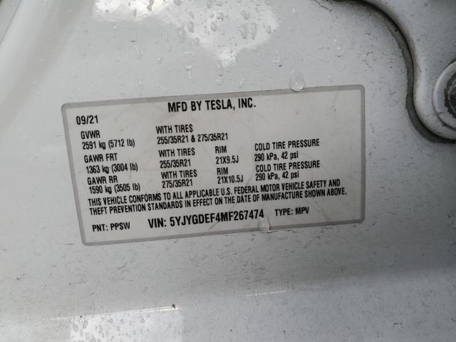 2021 TESLA MODEL Y 5YJYGDEF4MF267474