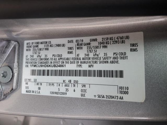 2019 FORD ESCAPE SEL - 1FMCU9HD6KUB24861