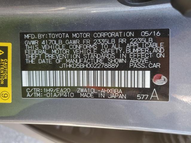 2016 LEXUS CT 200 JTHKD5BH0G2278889