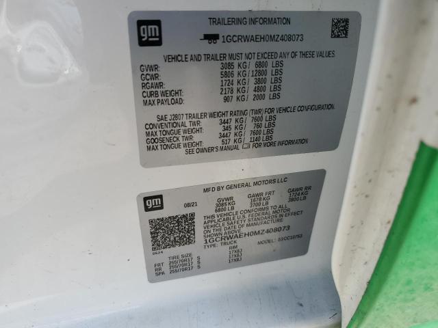 2021 CHEVROLET SILVERADO - 1GCRWAEH0MZ408073