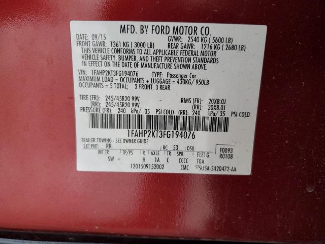 2015 FORD TAURUS SHO 1FAHP2KT3FG194076