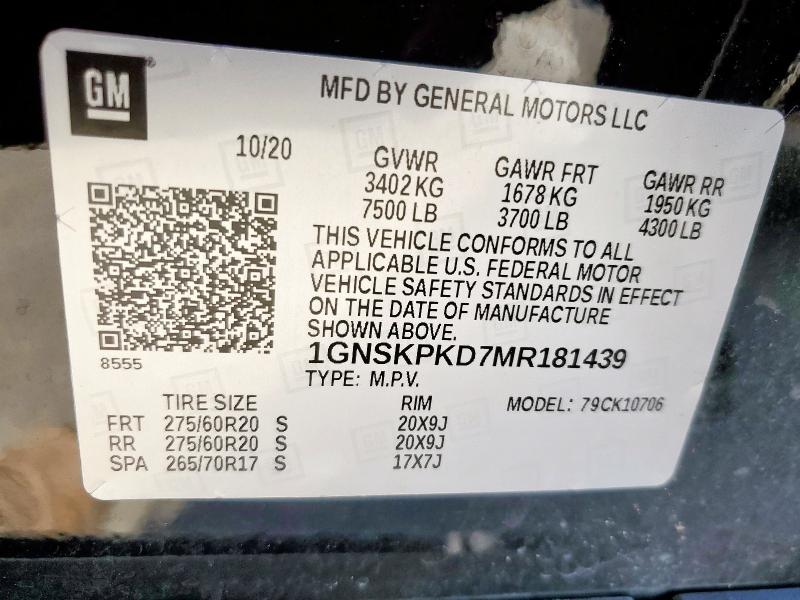 2021 CHEVROLET TAHOE K150 - 1GNSKPKD7MR181439