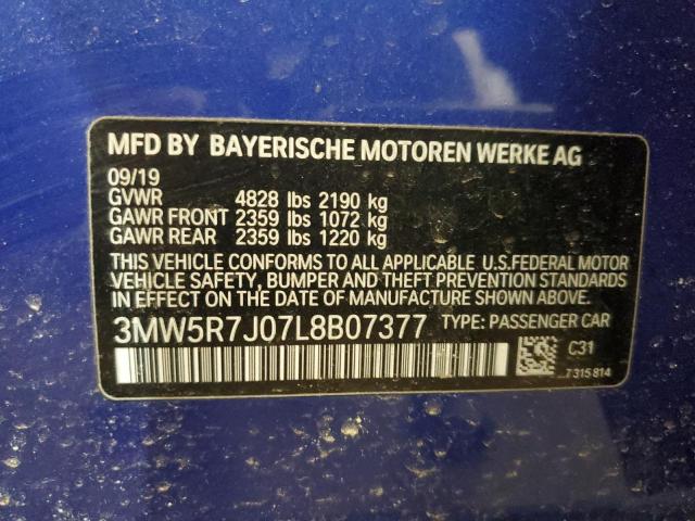2020 BMW 330XI - 3MW5R7J07L8B07377