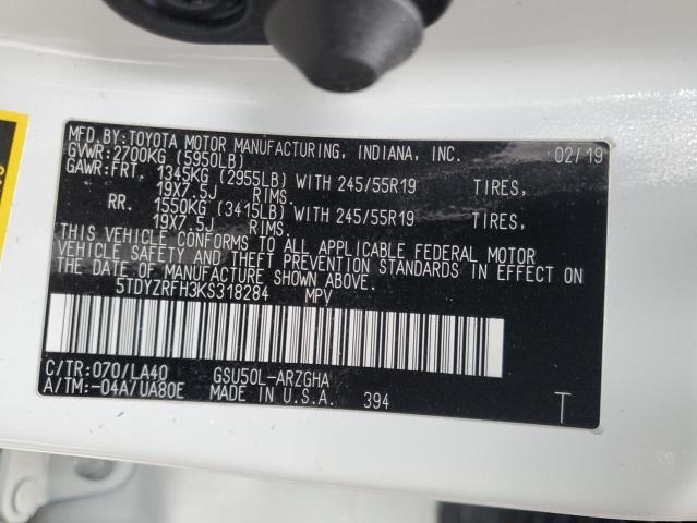 2019 TOYOTA HIGHLANDER - 5TDYZRFH3KS318284