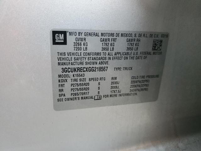 2016 CHEVROLET SILVERADO - 3GCUKRECXGG218567