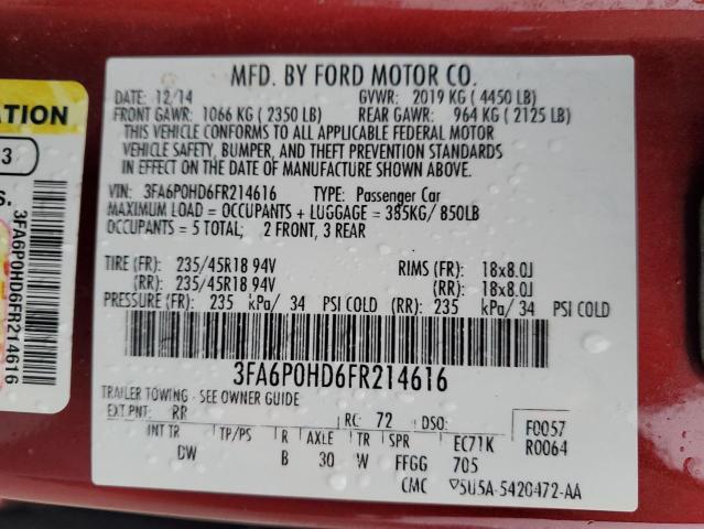 2015 FORD FUSION SE - 3FA6P0HD6FR214616