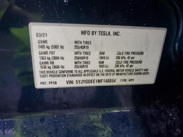 2021 TESLA MODEL Y - 5YJYGDEE1MF148854